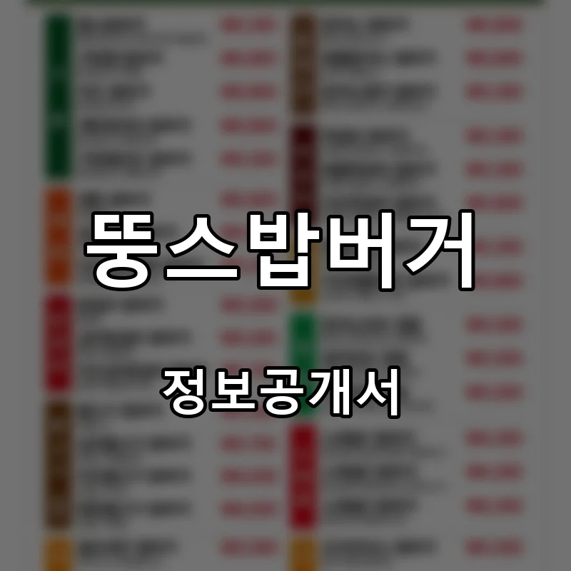 뚱스밥버거 프랜차이즈 창업 비용 정보공개서 요약