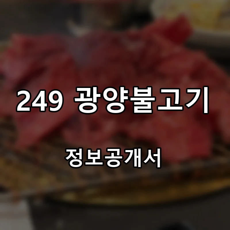 249 광양불고기 프랜차이즈 창업 비용 정보공개서 요약