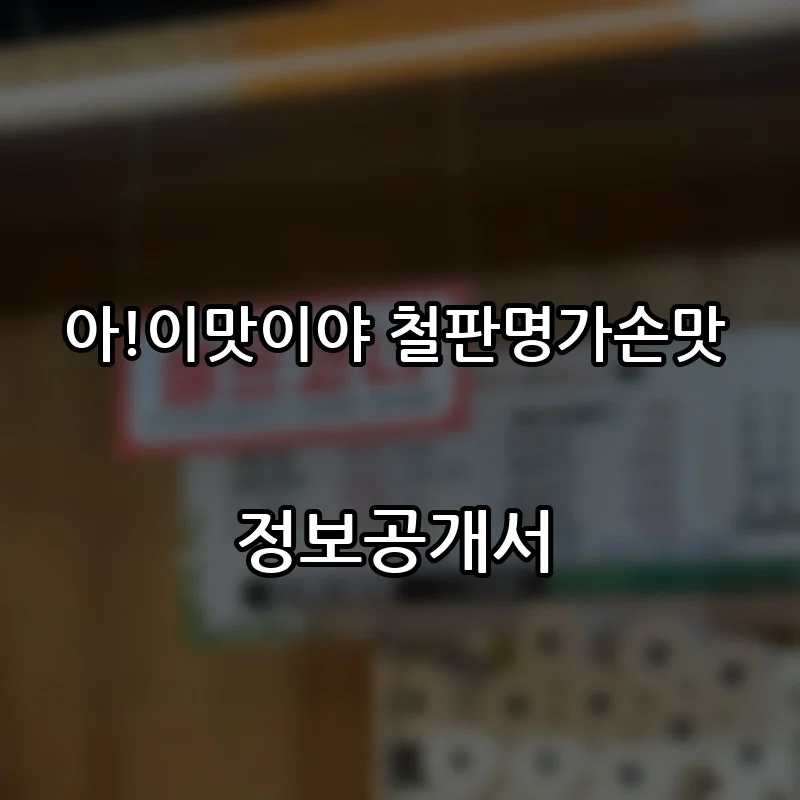 아!이맛이야 철판명가손맛 창업 프랜차이즈 정보공개서 요약 2026.09.16